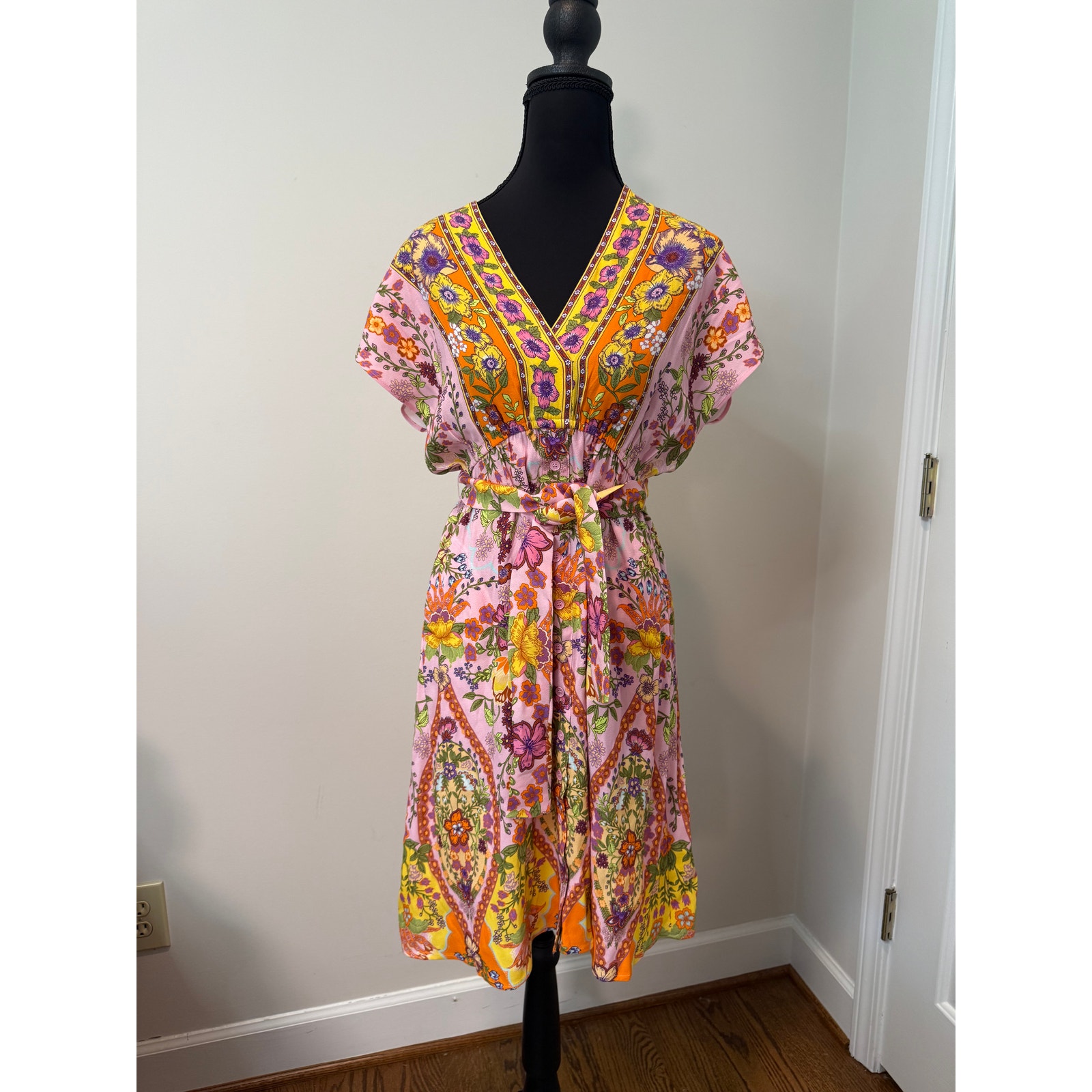 Hale Bob Vibrant Floral Print Dress With Belted Waist